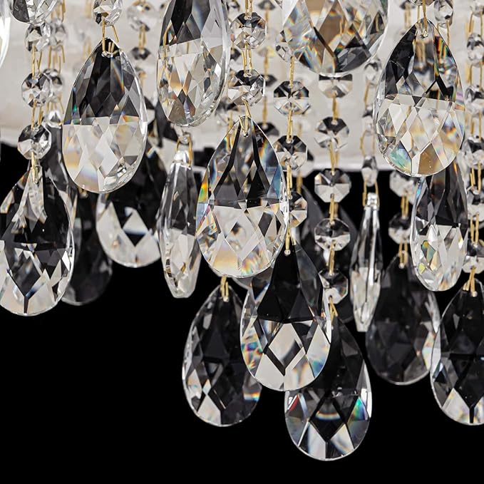 LumFurn X-Large 6-Light Drum Capiz Shell Crystal Chandeliers, Coastal Style Pendant Light Fixture for Dining Room, Living Room, D24 x H23~71 inch(Adjustable), Shell Lampshade & Gold Finish