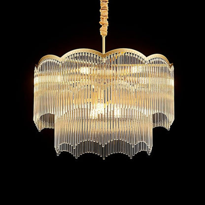 22.83" Gold Clear Glass Crystal Chandelier 8-Light Modern Crystal Pendant Ceiling Light Fixture 2-Tier Luxury Glass Chandeliers,for Dining Room Kitchen Island Living Room Bedroom