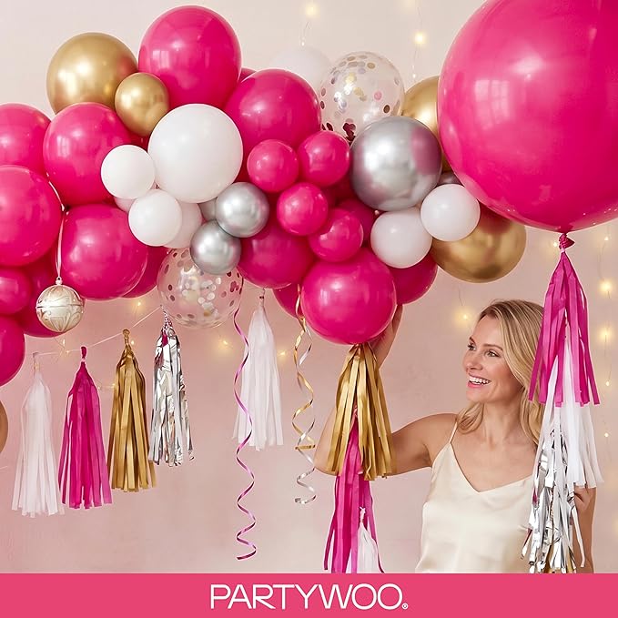 PartyWoo Hot Pink Balloons 145 pcs Different Sizes of 18 12 10 5 Inch Magenta Fuchsia Balloon Arch Kit Garland for Baby Shower Wedding Bridal Shower Anniversary Birthday Party Decorations Pink-Y12