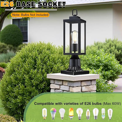 GRUENLICH Outdoor Post Lighting Fixture Pole Lantern, E26 Medium Base Max 60W, Metal Housing Plus Glass, Matte Black Finish, Bulb Not Included, 1 Pack