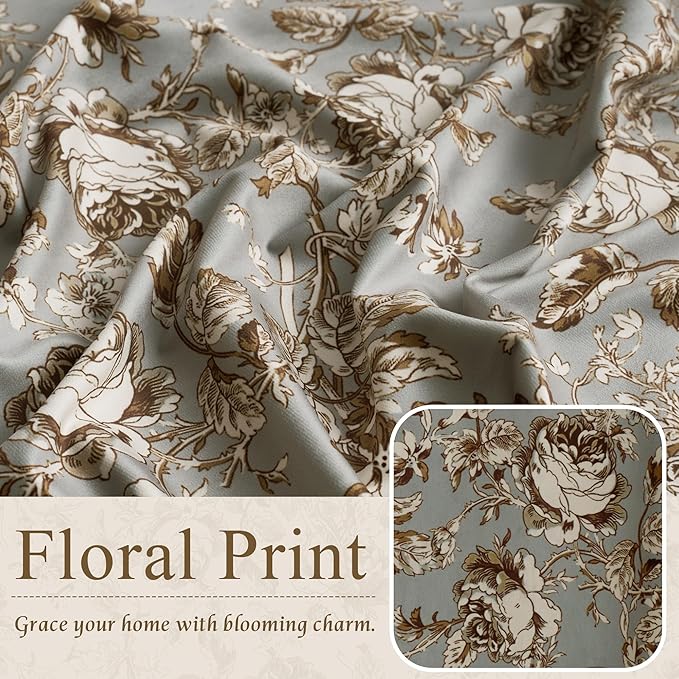 StangH Vintage Velvet Floral Curtains for Bedroom, Rose Pattern Printed Curtains with Classic Style Energy Efficient Decorative Panels for Sliding Door,Pea Green, W52 x L84, 2 Panels