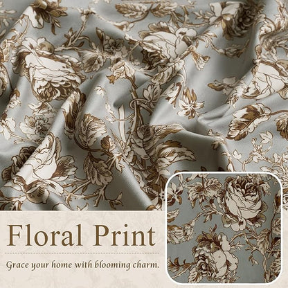 StangH Vintage Velvet Floral Curtains for Bedroom, Rose Pattern Printed Curtains with Classic Style Energy Efficient Decorative Panels for Sliding Door,Pea Green, W52 x L84, 2 Panels