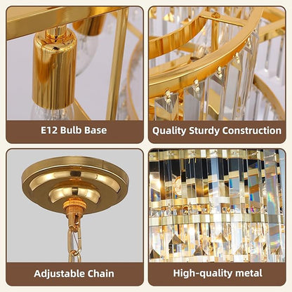 17.6" Modern Crystal Chandelier, 3-Tier Gold Pendant Light with 6 Lights, Luxury K9 Crystal Ceiling Fixture for Dining Room Living Room Foyer