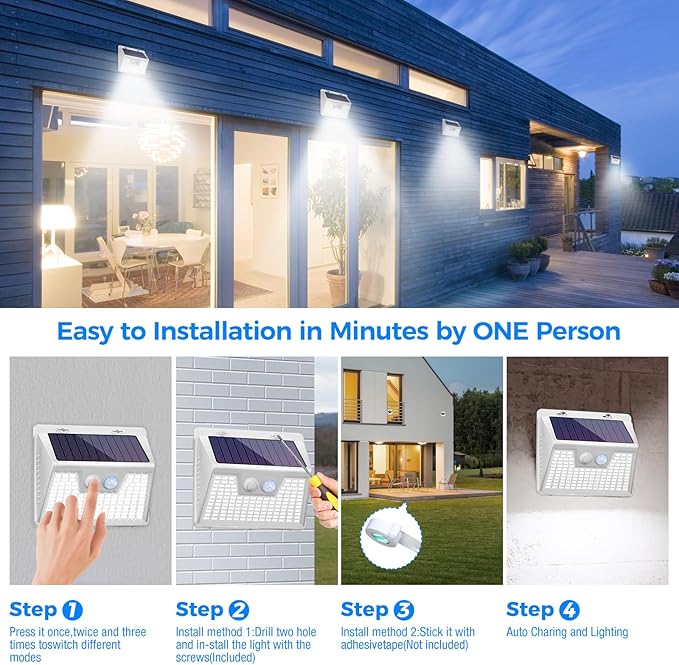 Peasur Solar Outdoor Lights [20 Pack/140LED], 3000K Solar Motion Sensor Outdoor Powered Security Lights 3 Working Modes Waterproof for Outside Garden Yard, White Frame