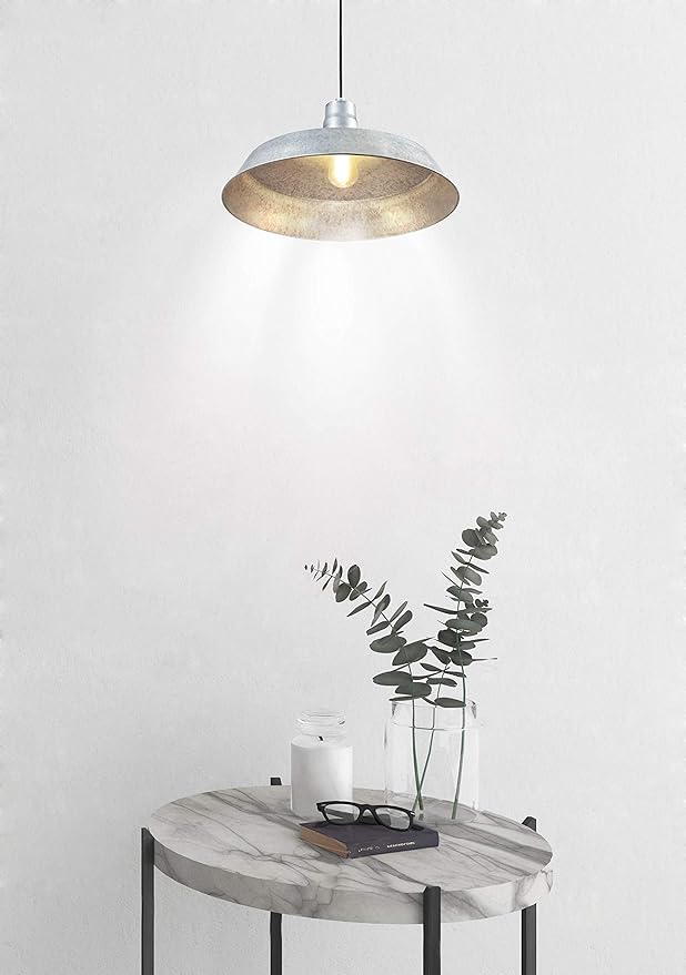 17-inch Industrial Galvanized Pendant Barn Light Fixture with 10ft Adjustable Cord, Ceiling-Mounted Vintage Hanging Light Fixture for Indoor Use, 120V Hardwire, E26 Base LED Compatible, UL Listed