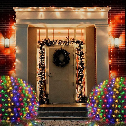 Christmas Net Lights, 610 LED Large Outdoor Net Mesh Lights 34.5X 5ft, 8 Modes Waterproof Twinkle String Lights Connectable for Bushes Christmas Yard Decor, Colorful