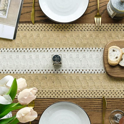 Artoid Mode Burlap Brown Farmhouse Rustic Table Runner, Seasonal Hollow Kitchen Dining Table Decoration for Home Party Decor 12x108 Inch