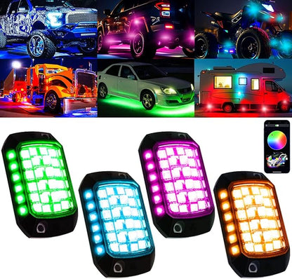 Rock Lights for Trucks, 36LED Full Angle RGB Led Rock Lights with APP/RF Control Flashing Music Mode, Multicolor Waterproof Underglow Led Lights Exterior Wheel Light for Truck UTV ATV Jeep SUV (4pcs)