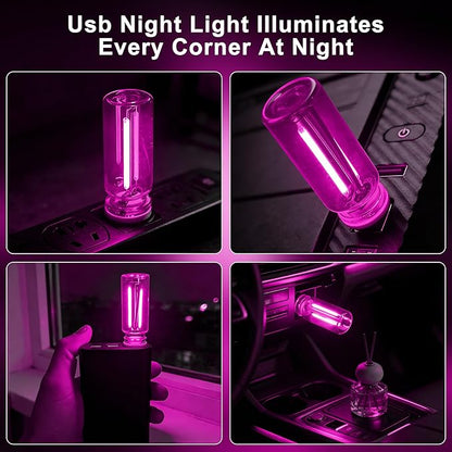 2 Packs USB Light for Car, Touch Dimmable Car Interior Ambient Lights - Portable Mini USB LED Light Bulb, Retro Glass Bottle Night Light for Vehicle, Bedroom, Hallway, Camping(Pink)