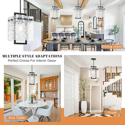 Modern Black Pendant Lights Kitchen Island, Pendant Light Fixtures with Water Ripple Glass, Elegant Adjustable Pendant Lighting, Island Lights for Kitchen, Dining Room, L7.3 x W11.6