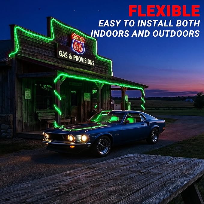 20ft Rope Lights Outdoor, Connectable & Flexible Tube Lights with 8 Modes Controller,Waterproof Green LED Rope Lighting for Deck,Garden,Pool,Patio,Bedroom,Party,Indoor & Outside Landscape Lighting