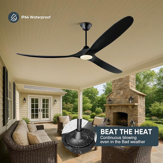 82 Inch Large Smart Ceiling Fans with Light, Black Wood Ceiling Fan with Remote/Alexa/App Control, 3 Propeller High CFM Modern DC Ceiling Fan for Living Room Outdoor Patio Commercial Shop
