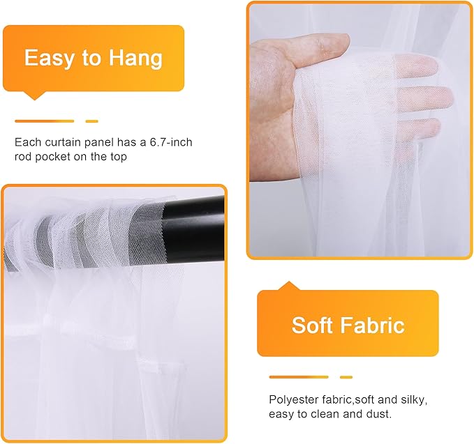 Fomcet Tulle Curtains with Lights String White 20FT X 8FT Sheer Backdrop Curtains for Parties Wedding Baby Shower Photo Shoot Decorations (4 Panels 5x8FT)