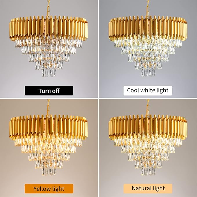 Modern Crystal Chandelier 12 Lights Gold Chandeliers for Dining Room Chandeliers Crystal Living Room Bedroom Foyer Hallway Luxury Chandelier Light Fixture with Light W24in