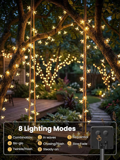 ITICdecor 2 Pack 50 LED Solar String Lights Outdoor Waterproof Flower Solar Lights for Garden Yard Fence Patio Christmas Tree Wedding Party Decor(Warm White)