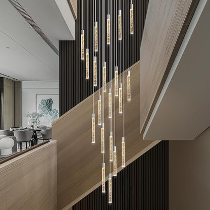 20-Lights Bubble Chandelier for Entryway High Ceiling-157 Height Adjustable Crystal Chandelier,3 Color Temperature Dimmable LED Pendant Light Fixture for Foyer Living Room Staircase,Chrome