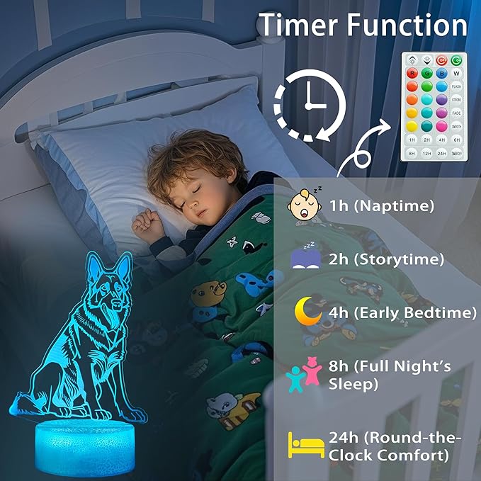 German Shepherd Dog Night Light, 16 Colors Changing, Remote Control with Timer, RGB Flashing Mode and Dimmable, Dog Lamp for Christmas Birthday Decor