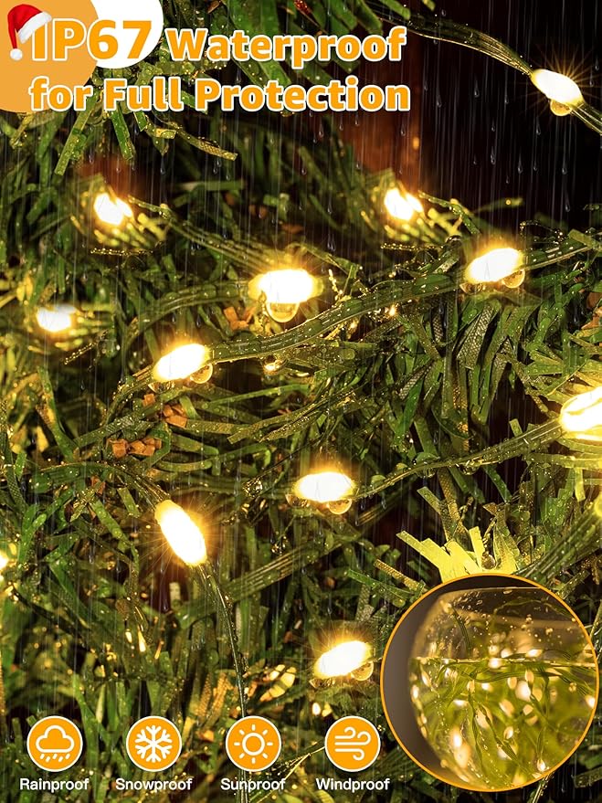 BrightChristmas Christmas Lights 600 LED 196 FT, Waterproof Outdoor String Lights with Remote and Timer, Christmas Tree Lights with 8 Modes Dimmable, Fairy Lights for Holiday Decor (Warm White)