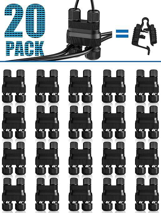 SUNVIE Fastlock2 Low Voltage Wire Connector Landscape Lighting Connectors Waterproof 12-18 Gauge Wire Connectors for Low Voltage Landscape Lights Outdoor Landscape Path Lights, 20 Pack