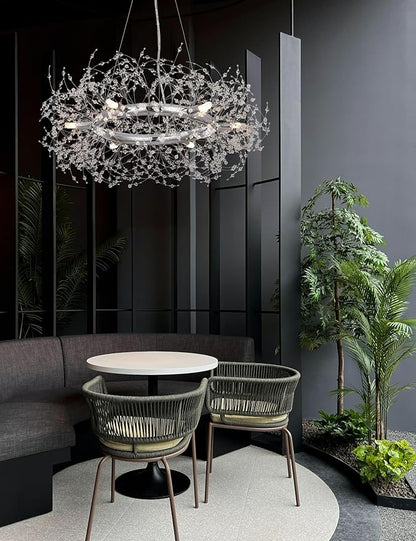 Macarena Modern Crystal Chandelier Dining Room Light Fixtures Silver Firework,Chrome Large Round Pendant Hanging Lighting for Bedroom Living Room Entryway Closet Bathroom Kitchen