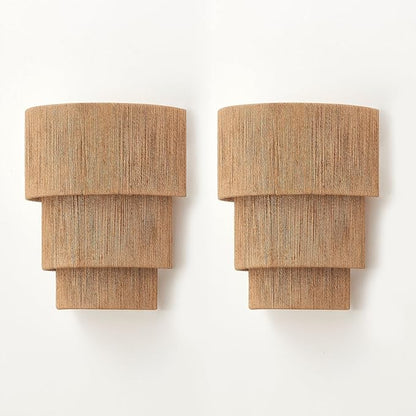 Set of 2 Hand Woven Rattan Wall Sconces 3 Round Transitional Minimalist Boho Wall Lights Coastal Wall Lamp for Bedside Hallway Vanity Stairway Fireplace Living Room, UL Listed