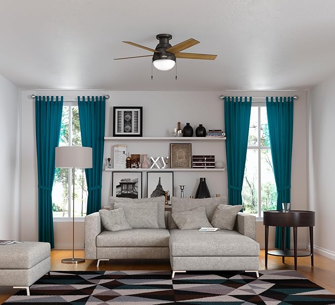 Hunter 46 inch Indoor Ceiling Fan with LED Light - Bronze Ceiling Fan with Pull Chain, For Bedroom, Living Room, or Kitchen, Low Profile Mount, No Remote, 5 Blades - Anslee 59268, Premier Bronze