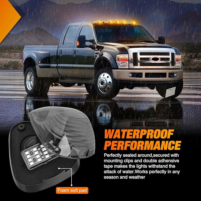 Nilight LED Cab Marker Lights 5 PCS 16 LED Smoke Lens Amber Clearance Roof Running Light Compatible with 1999-2016 Ford E150 E250 E350 E450 E550 F150 F250 F350 F450 F550 Super duty