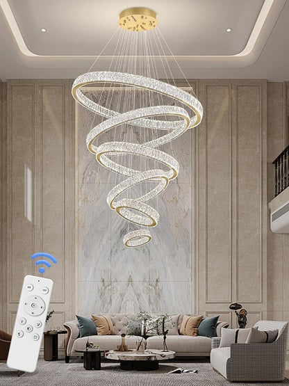 Extra Large Ring Chandelier Modern LED Gold 6 Ring Chandelier for High Ceiling Long Stair Crystal Chandeliers D8+15.7"+23.6"+31.5"+39.4"+47.5"