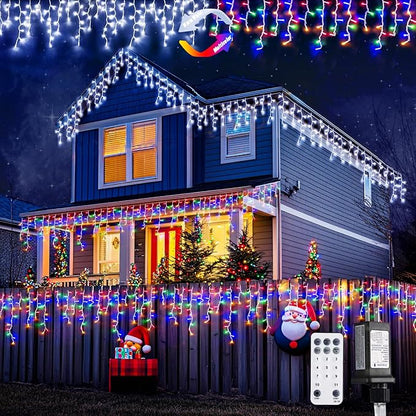 JMEXSUSS Color Changing Lights Outdoor Waterproof, 11 Modes 400 LED Christmas Icicle Lights with 40 Drops, White to Multicolor Icicle Light for Indoor Christmas Eaves Party Decorations