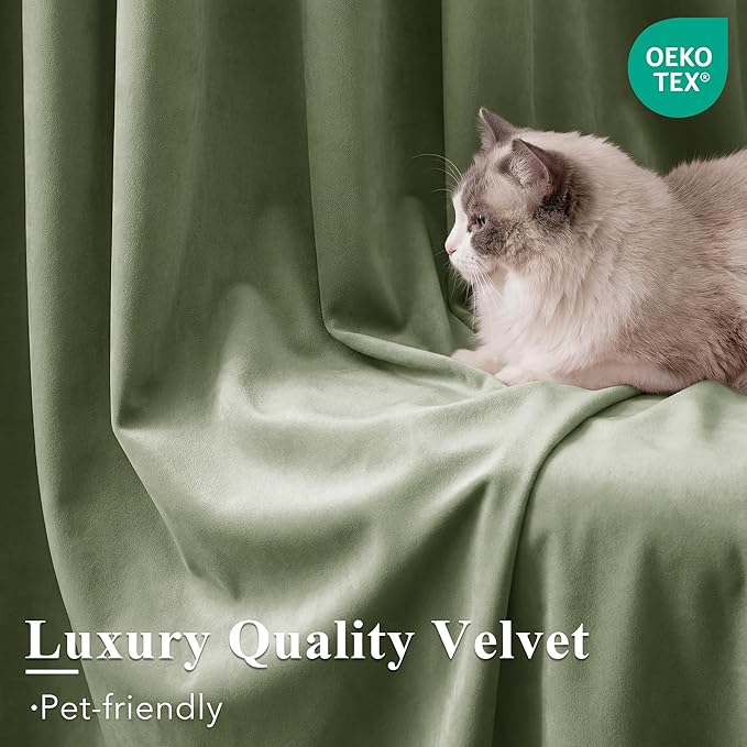 StangH Sage Green Velvet Curtains 84 inches 2 Panels - Thermal Insulated Light Blocking Privacy Drapes for Bedroom/Living Room/Dining Room/Home Office, W52 x L84