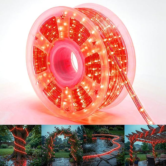 100ft Rope Lights Outdoor, Connectable & Flexible Tube Lights with 8 Modes Controller,Waterproof Red LED Rope Lighting for Deck,Garden,Pool,Patio,Bedroom,Party,Indoor & Outside Landscape Lighting