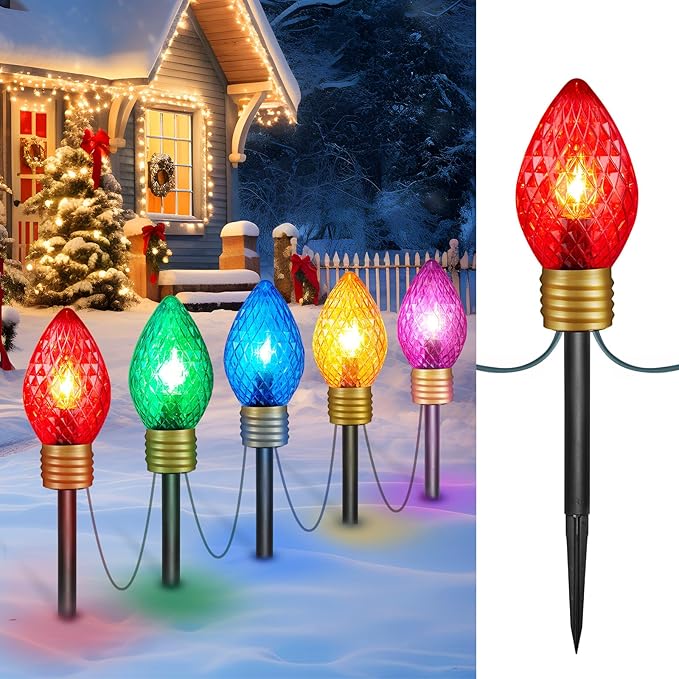 Strawberry Jumbo C9 Christmas Pathway Lights Outdoor - 8.5 Feet 5 LED C9 Christma Lights,C7 Light Covered Jumbo Multicolor Christmas Light Outdoor Decorations for Lawn Holiday Outside Yard
