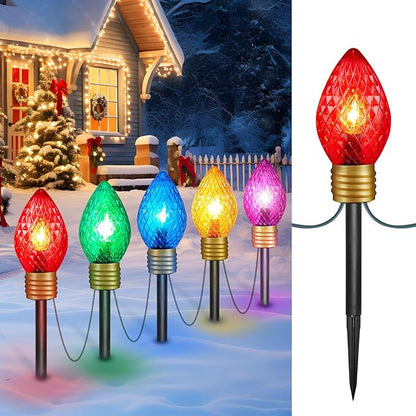 Strawberry Jumbo C9 Christmas Pathway Lights Outdoor - 8.5 Feet 5 LED C9 Christma Lights,C7 Light Covered Jumbo Multicolor Christmas Light Outdoor Decorations for Lawn Holiday Outside Yard