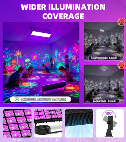 120W Black Light, IP66 Blacklight with Plug+Switch+6ft Cord, Waterproof Blacklight with 100 LED, Black Light for Glow Party Halloween Decor Fluorescent Poster Body Paint Game Outdoor Indoor, 1 Pack