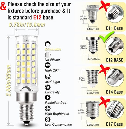 ALIDE E12 C7 Dimmable Led Candelabra Bulbs Kx 2000 60 Watt Replacement, 6000k Daylight White T6 110V 120V Small Base E12 LED Bulbs 6W for Ceiling Fan Salt Lamp Chandelier Lighting,600lm,8Pack