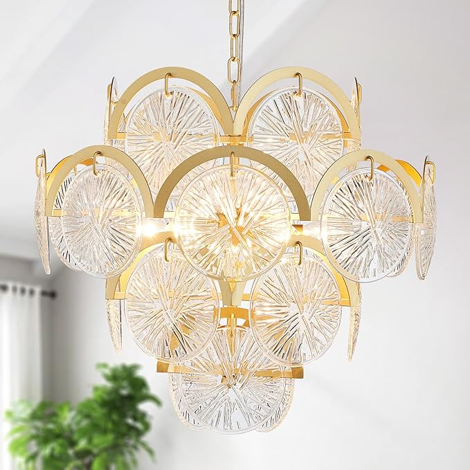 WUZUPS 6-Light Round Crystal Chandelier Pendant Ceiling Light Modern Lighting Fixture for Bedroom Hallway Bar Kitchen Bathroom, H 17.3" W 22.8", E12 Base, Gold