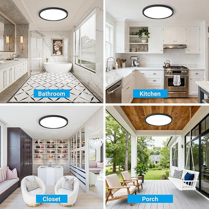2 Pack LED Flush Mount Ceiling Light,15Inch 30W,3000K/3500K/4000K/5000K/6500K 5 Color Temperatures Ceiling Light Fixture for Kitchen Porch Hallway Bedroom Bathroom and Closet,Black