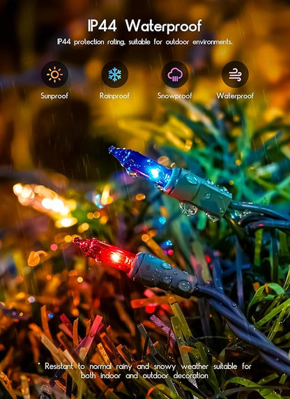 Minetom Red White Blue Christmas Lights Green Wire - 100 Count 4th July Decoration Patriotic Mini String Lights Waterproof for Indoor Outdoor Xmas Holiday Party Patio Independence Day Decoration