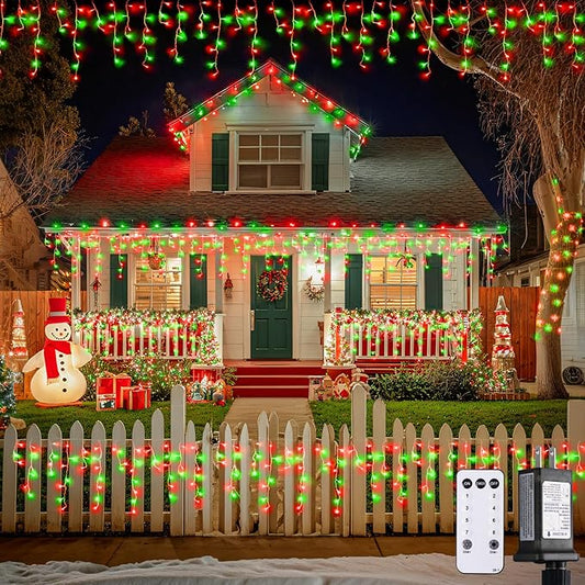 JMEXSUSS 400 LED Red and Green Icicle Lights Outdoor, 38.8ft Christmas Icicle Lights Plug in, Hanging Outdoor Indoor for Christmas House Party Holiday Decorations