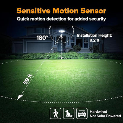LUTEC 84W 9500LM LED Security Light Hardwire Motion Sensor Outdoor Lights with Night Light, 4 Head LED Flood Lights 5000K Daylight, IP65 Waterproof, Motion Detected Lights for Outside (Black)