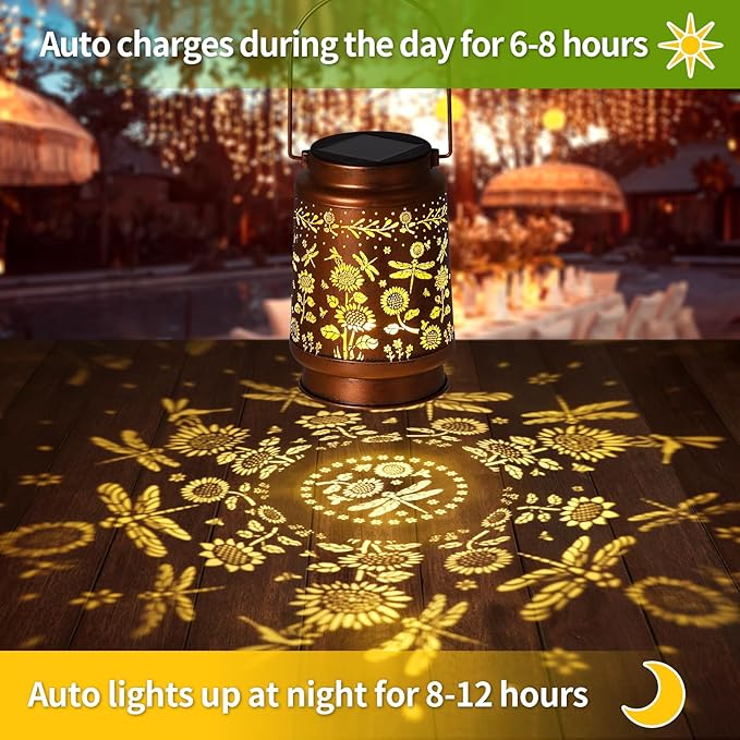 Dragonfly Solar Lanterns Outdoor Waterproof,Garden Decor Metal Hanging Decorative Solar Lights,Mothers Day Gifts,Birthday Gifts for Women Mom Grandma,Gardening Gifts for Yard,Patio, Lawn,Tabletop