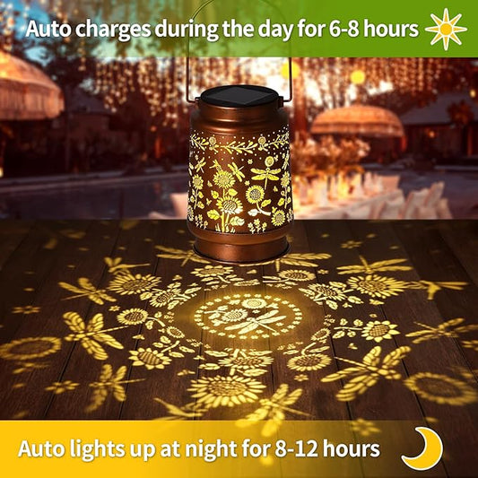 Dragonfly Solar Lanterns Outdoor Waterproof,Garden Decor Metal Hanging Decorative Solar Lights,Mothers Day Gifts,Birthday Gifts for Women Mom Grandma,Gardening Gifts for Yard,Patio, Lawn,Tabletop