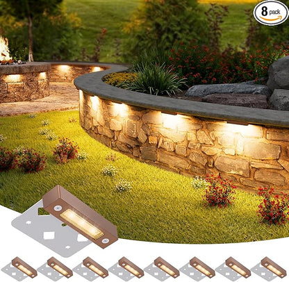VOLISUN 8 Pack 4 Inch Retaining Wall Lights, Waterproof LED Hardscape Lighting, Cuttable Low Voltage Landscape Lighting, 12V Paver Lights, 1.5W Outdoor Step Lights, 2700K Soft White, ETL