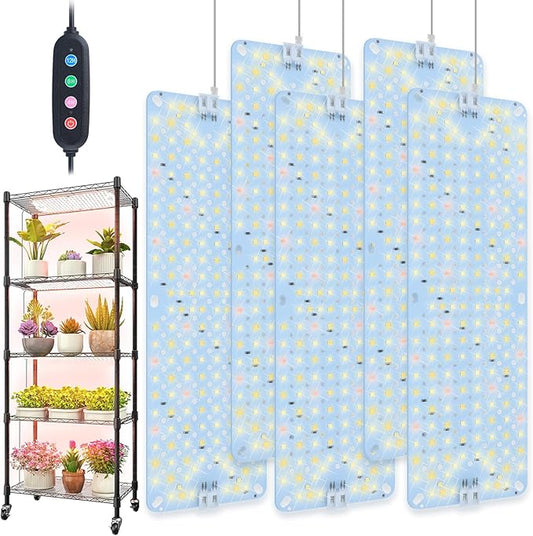 5Pack 2026 Ultra-Thin Panel Grow Lights for Seed Starting, Vegetables, Greenhouse & Under Cabinet & Shelf Plants with Timer 4/8/12/16/20H, Free Connect Full Spectrum Indoor LED Plant Growing Lamps