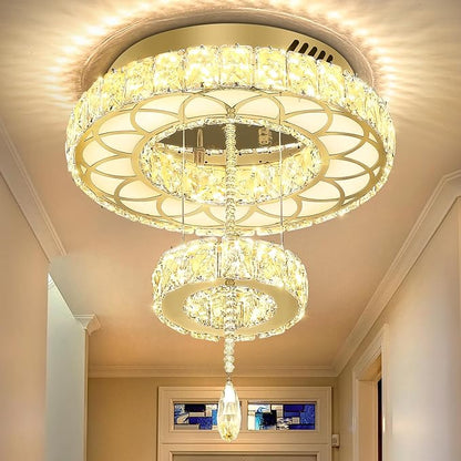 Flashing God Dia 12" Crystal Mini Chandelier Crystal Gold Ceiling Light Fixtures LED Flush Mount Ceiling Light for Living Room Bedrooms Dining Room Dimmable 2700k 4500k 6000k