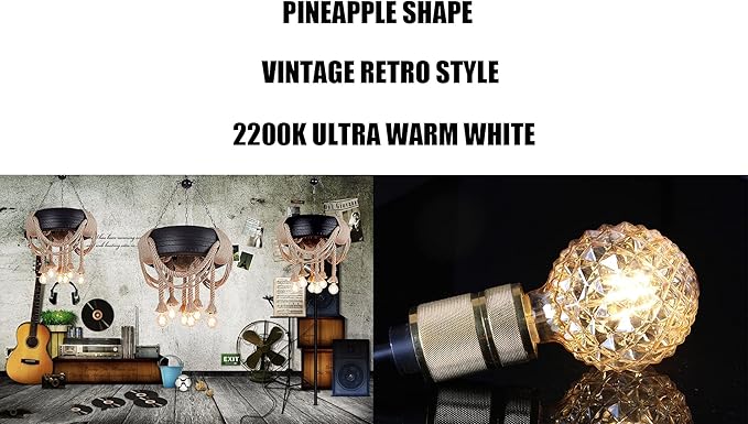 Vintage LED Edison Bulb G30 4W Dimmable LED Filament Bulb Globe Pineapple Shaped Light Bulb 2300K Warm White E26 400LM Equivalent 40W Incandescent (Amber)
