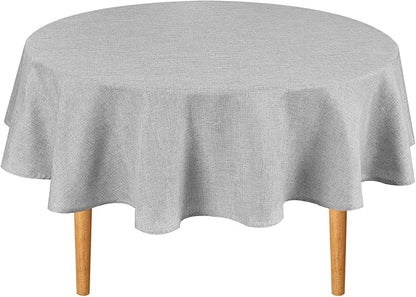 Hiasan Round Linen Tablecloth 50 Inch - Wrinkle and Stain Resistant Washable Polyester Fabric Table Cloth for Dining Room Kitchen Party, Light Grey