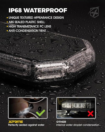 Xprite White Amber Rooftop Emergency Strobe Light Bar, Beacon Safety Flashing Warnin Lights w/Control Panel Magnetic Base for Construction Trucks Plows Postal Security Cars