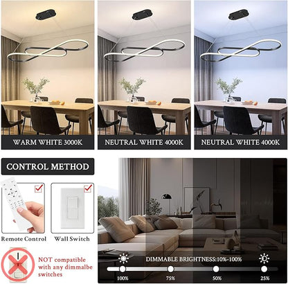 Modern LED Chandelier Black Dimmable LED Pendant Light for Dining Room Light Fixture Over Table Modern Kitchen Island Lighting High Ceiling with Remote for Living Room(42 Inch, 3000K-6500K)