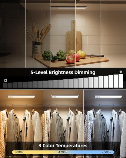 EZVALO 10inch Under Cabinet Lighting, 2500mAh Rechargeable Motion Sensor Lights Indoor with 3 Color Temps, 2 Pack Magnetic Closet Light, 80 LED Dimmable Under Counter Lights for Kitchen, Shelf, Stair